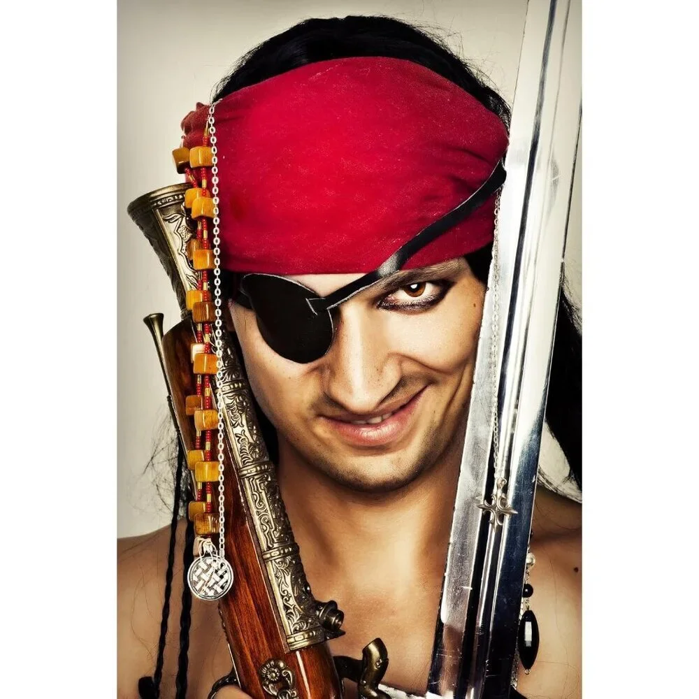 Men Women Pirate Costume Accessories Set Bandana Sash Necklace Eye Patch